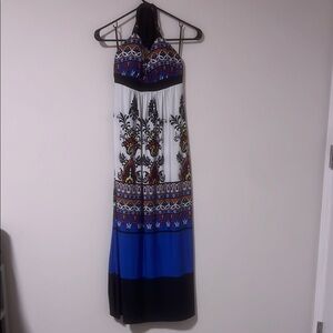 Elegant Blue and Black Halter Maxi Dress